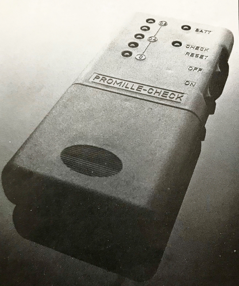 Stolle’s chip-based breathalyser, black-box successor to today’s crystals-and-bag apparatus