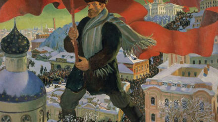 Boris Mikailovich Kustodiev, Bolshevik, 1920, Oil on canvas, 101 x 140.5 cm, State Tretyakov Gallery, Photo © State Tretyakov Gallery. All images supplied by Royal Academy of Arts